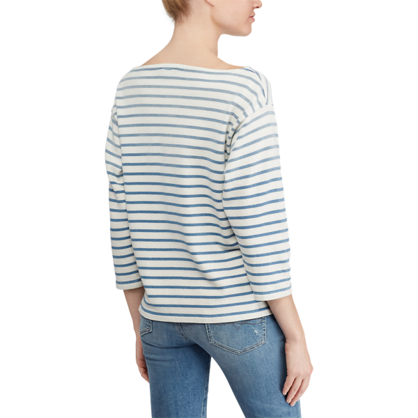 Striped Boatneck T-Shirt Polo Ralph Lauren em Medium Indigo/Nevis 6