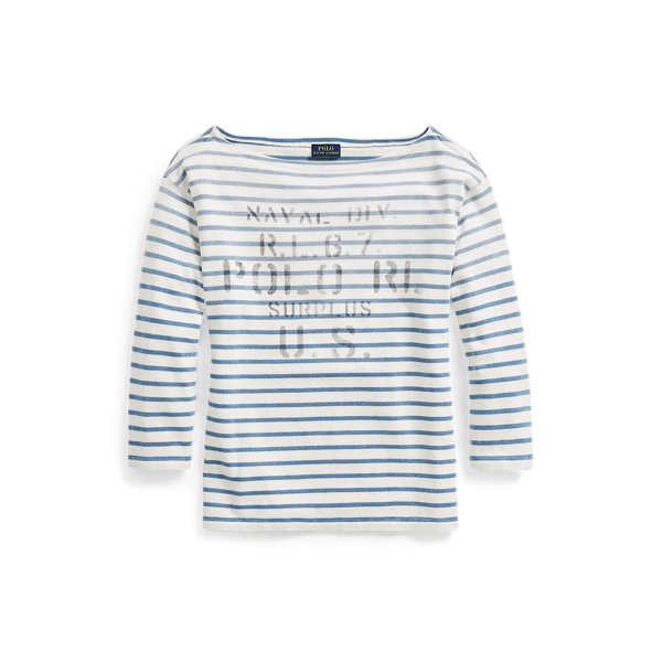 Striped Boatneck T-Shirt Polo Ralph Lauren em Medium Indigo/Nevis 2