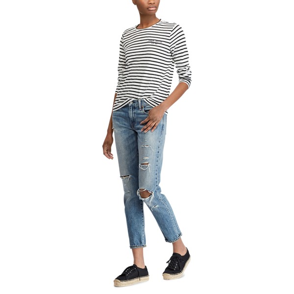 Gestreiftes Langarm-T-Shirt Polo Ralph Lauren in Deckbeizen-Wei&szlig;/Polo-Schwarz 3