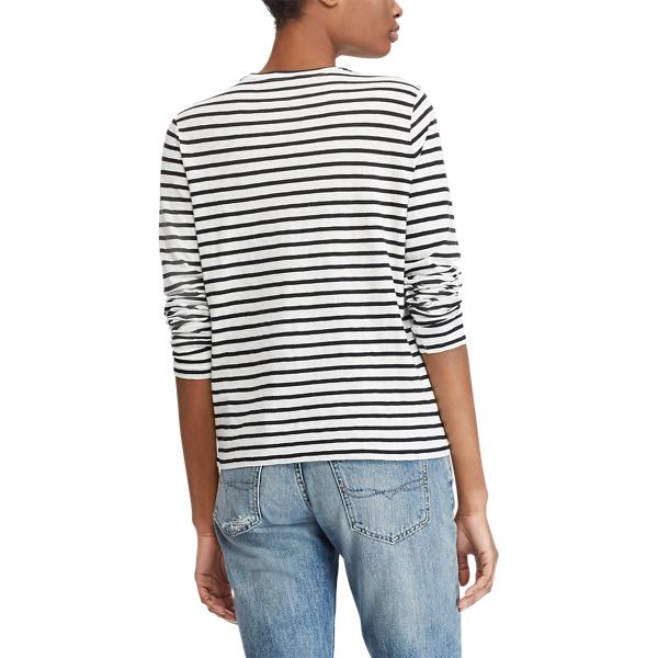 Gestreiftes Langarm-T-Shirt Polo Ralph Lauren in Deckbeizen-Wei&szlig;/Polo-Schwarz 5