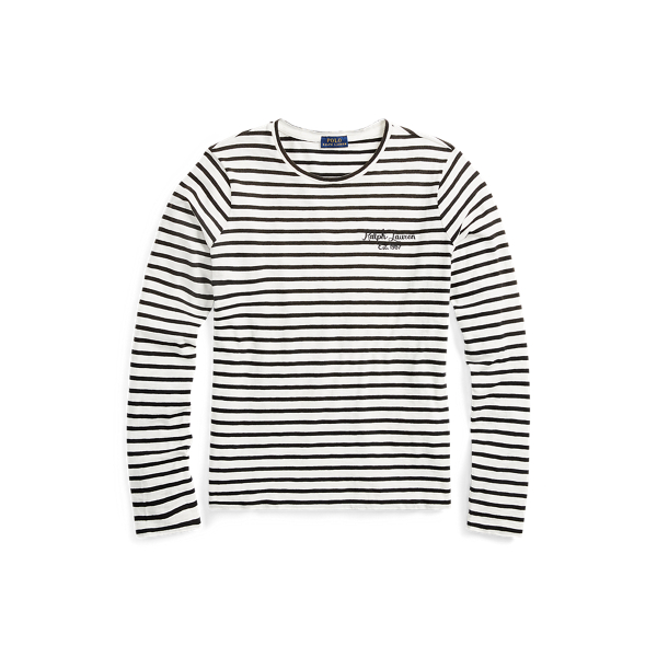 Gestreiftes Langarm-T-Shirt Polo Ralph Lauren in Deckbeizen-Wei&szlig;/Polo-Schwarz 2