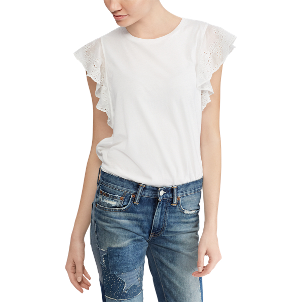Eyelet-Sleeve Jersey Top Polo Ralph Lauren em White 4