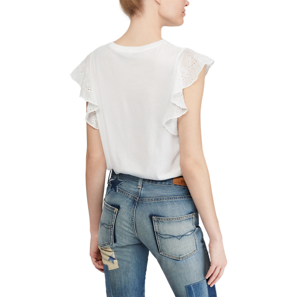 Eyelet-Sleeve Jersey Top Polo Ralph Lauren em White 5