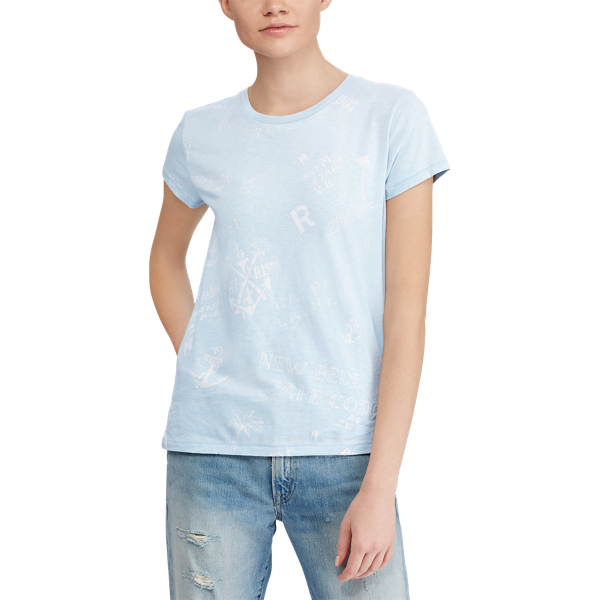 Nautical-Print Cotton T-Shirt Polo Ralph Lauren en Alpine Blue 5