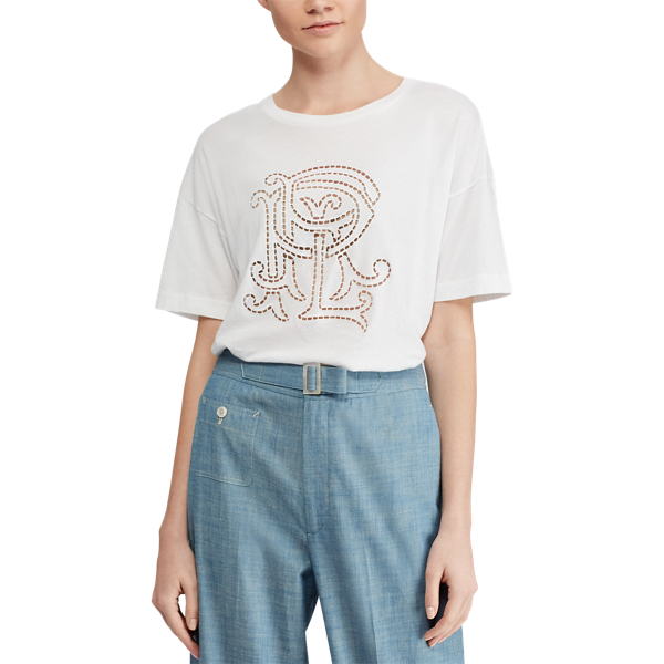 White PRL Monogram Cotton T-Shirt Polo Ralph Lauren 5