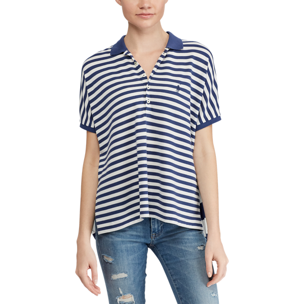 Deckwash White/Light Navy Striped Poncho Mesh Polo Shirt Polo Ralph Lauren 4