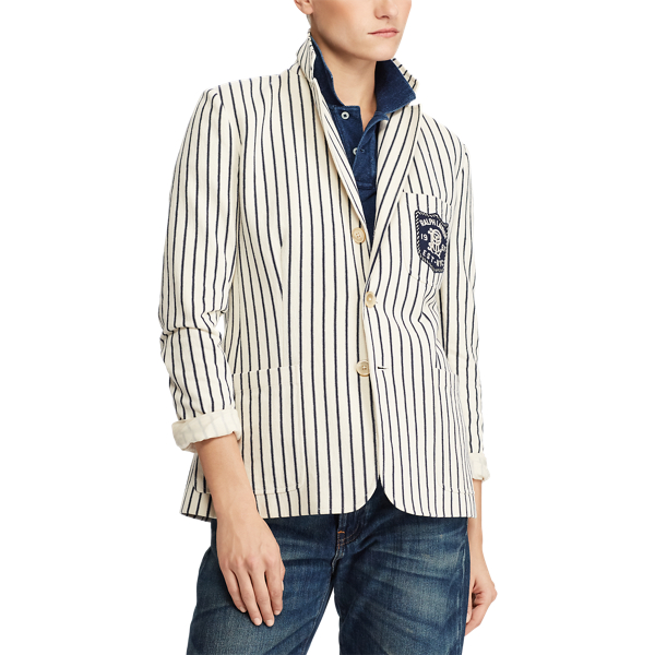 Gestreifter Baumwollstrickblazer Polo Ralph Lauren in Winterliches Creme/Tinte 3