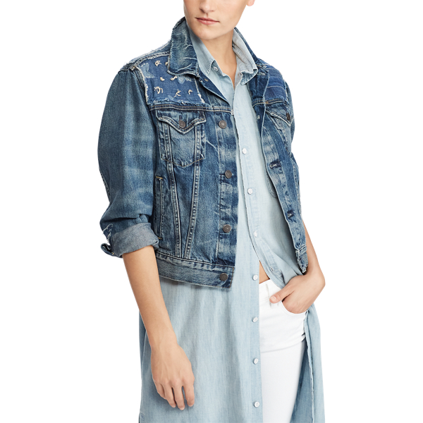 Patchwork-Truckerjacke aus Denim Polo Ralph Lauren in Mittleres Indigo 3