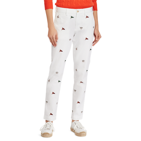 Embroidered Twill Cropped Pant Polo Ralph Lauren in White W/ Emb 4