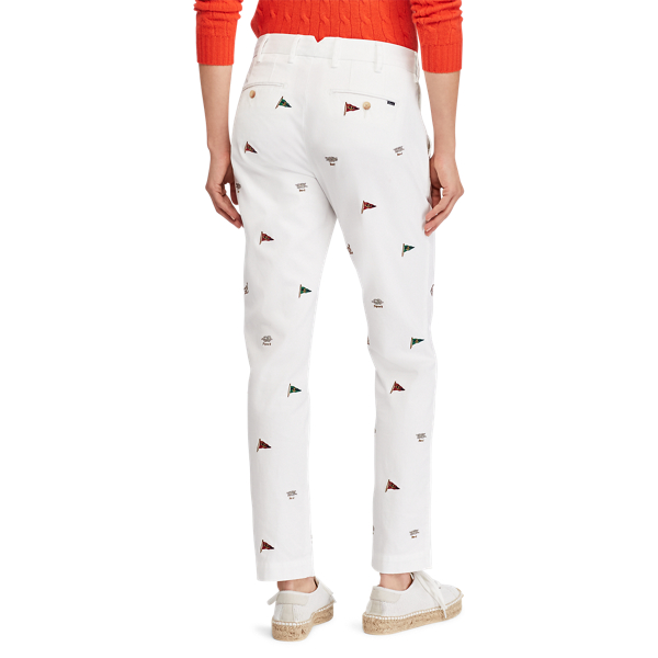 Embroidered Twill Cropped Pant Polo Ralph Lauren in White W/ Emb 5