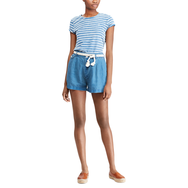 Indigo Rope-Belt Linen Short Polo Ralph Lauren 4
