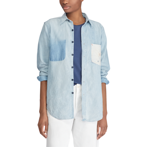 Light Indigo Denim Button-Down Shirt Polo Ralph Lauren 5