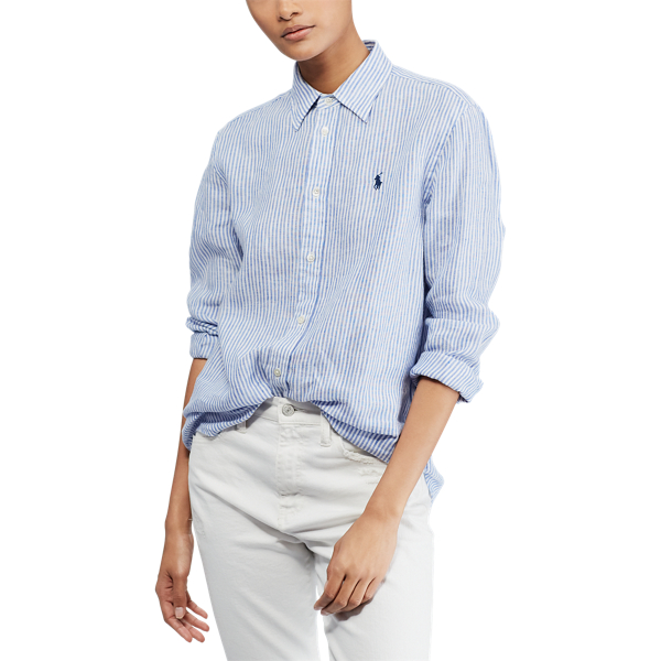 Maidstone Blue/White Relaxed Striped Linen Shirt Polo Ralph Lauren 5