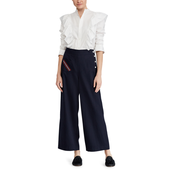 Chemisier &agrave; volants et col boutonn&eacute; Polo Ralph Lauren en Blanc 4