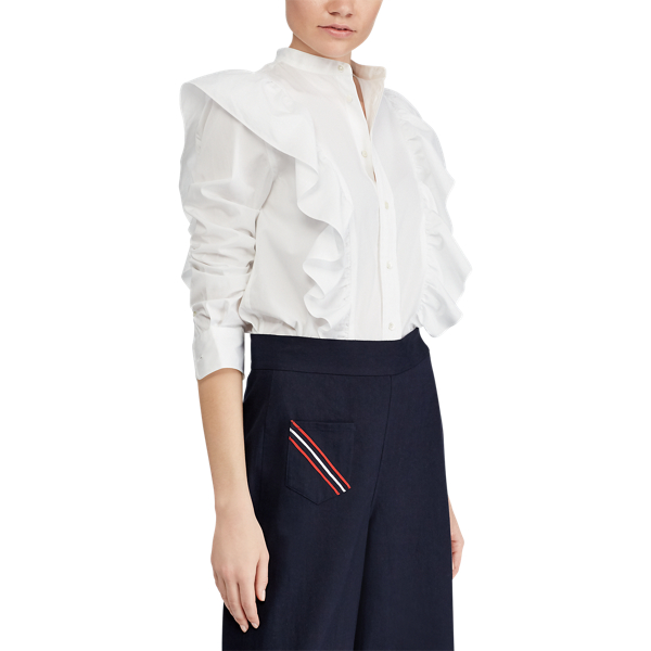 Chemisier &agrave; volants et col boutonn&eacute; Polo Ralph Lauren en Blanc 5