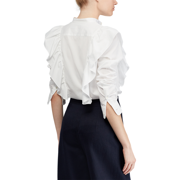 Chemisier &agrave; volants et col boutonn&eacute; Polo Ralph Lauren en Blanc 6