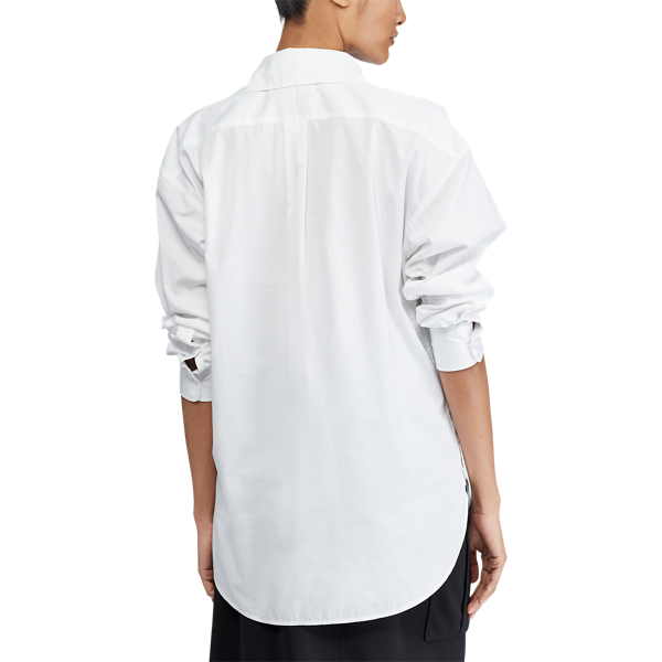 White Lace-Up Broadcloth Shirt Polo Ralph Lauren 5
