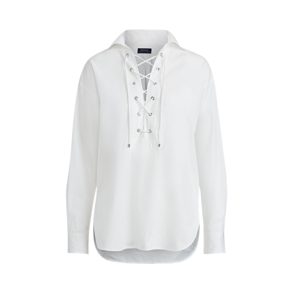White Lace-Up Broadcloth Shirt Polo Ralph Lauren 2