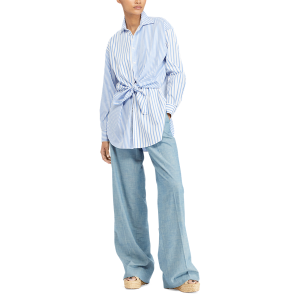 Tie-Front Striped Cotton Shirt Polo Ralph Lauren em Chopin Blue/White 3