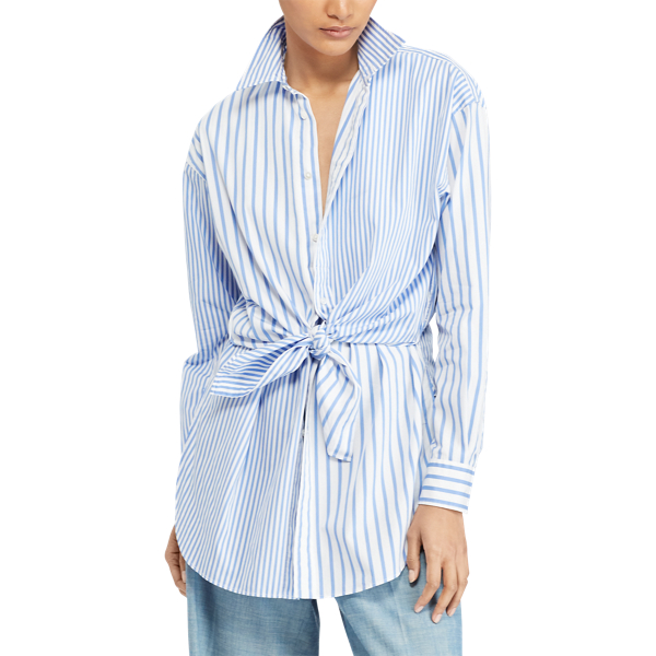 Tie-Front Striped Cotton Shirt Polo Ralph Lauren em Chopin Blue/White 4