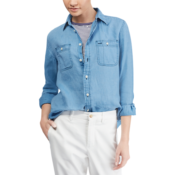 Chemise en lin &agrave; col boutonn&eacute; Polo Ralph Lauren en Indigo 4