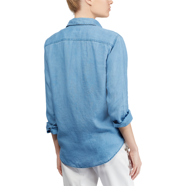 Chemise en lin &agrave; col boutonn&eacute; Polo Ralph Lauren en Indigo 5