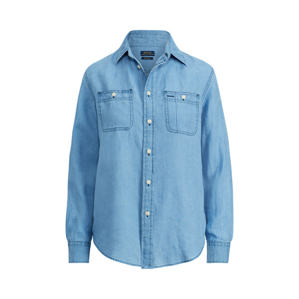 Chemise en lin &agrave; col boutonn&eacute; Polo Ralph Lauren en Indigo 2