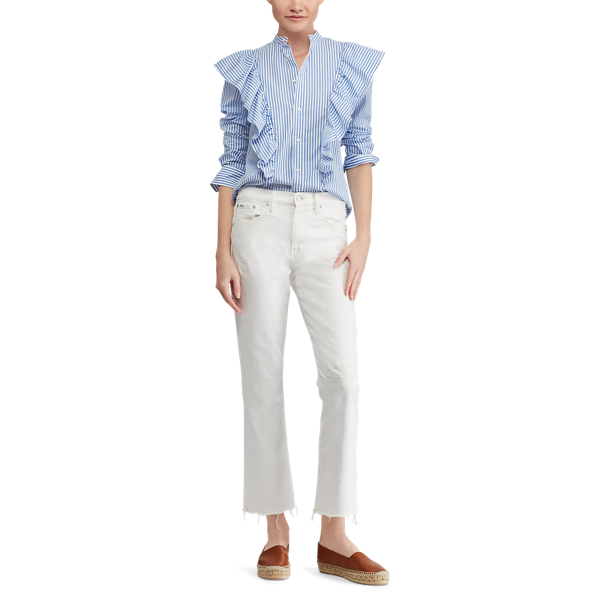 Chopin Blue/White Striped Ruffled Button-Down Polo Ralph Lauren 4