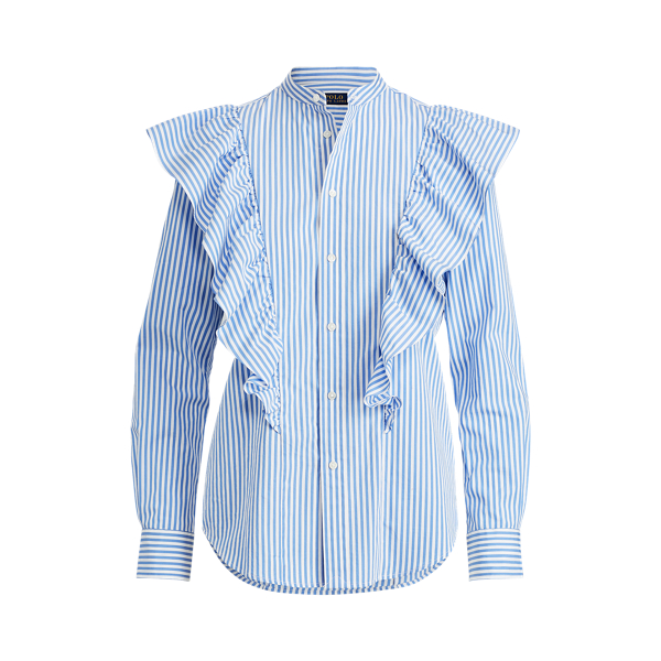 Chopin Blue/White Striped Ruffled Button-Down Polo Ralph Lauren 2