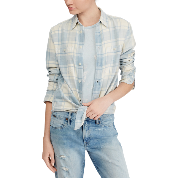 Chemise &eacute;cossaise d&eacute;contract&eacute;e Polo Ralph Lauren en Indigo 5