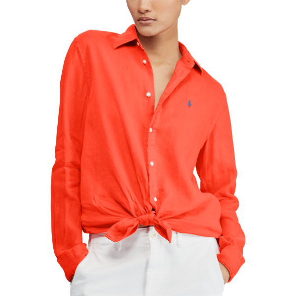 Chemise d&eacute;contract&eacute;e en lin Polo Ralph Lauren en Tomate 4
