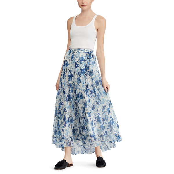 Watercolor Floral Floral Crinkle Silk Wrap Skirt Polo Ralph Lauren 4