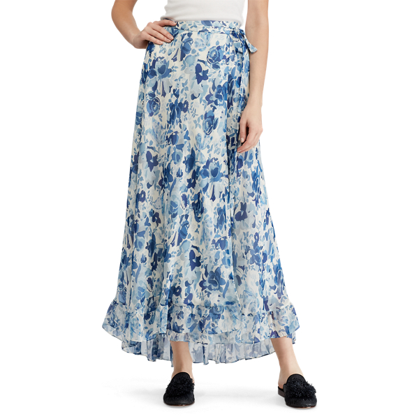 Watercolor Floral Floral Crinkle Silk Wrap Skirt Polo Ralph Lauren 5