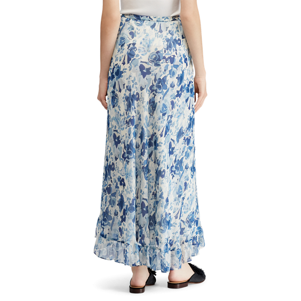 Watercolor Floral Floral Crinkle Silk Wrap Skirt Polo Ralph Lauren 6