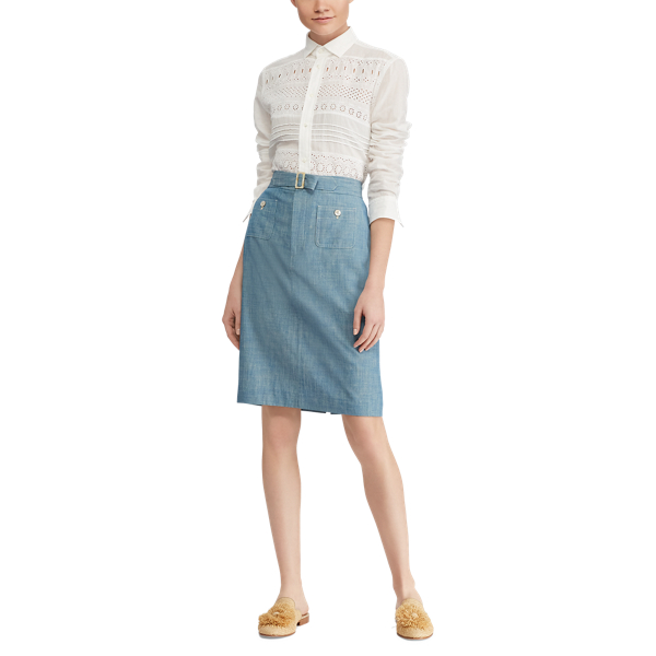Blue Buckled Chambray Skirt Polo Ralph Lauren 3