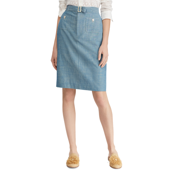 Blue Buckled Chambray Skirt Polo Ralph Lauren 4