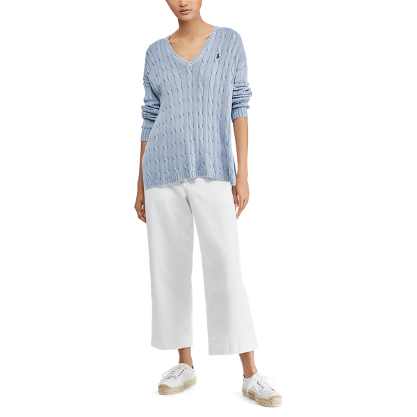 Maglia a V in cotone a trecce Polo Ralph Lauren in Chambray 4