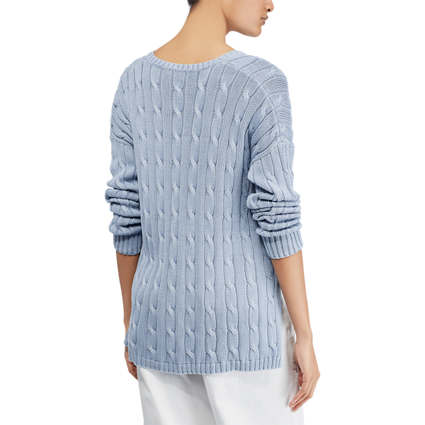 Maglia a V in cotone a trecce Polo Ralph Lauren in Chambray 6