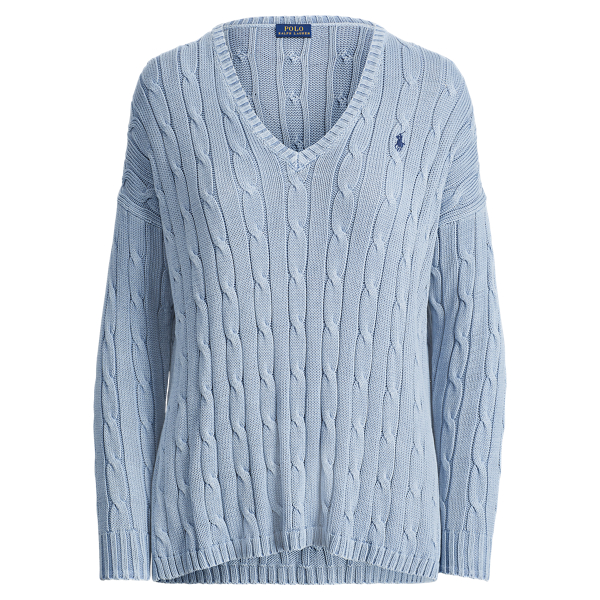 Maglia a V in cotone a trecce Polo Ralph Lauren in Chambray 2
