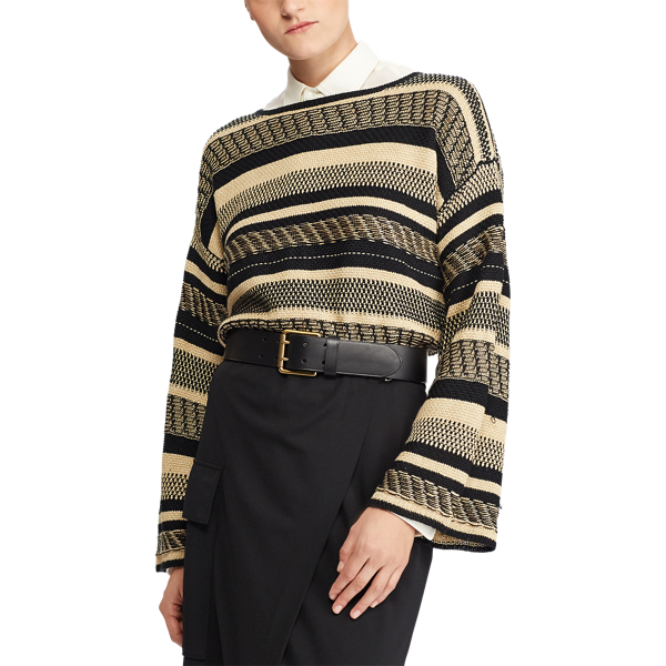Tan/Black Linen Bell-Sleeve Sweater Polo Ralph Lauren 4