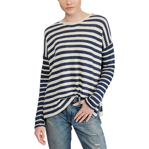 Gestreifter Leinenpullover Polo Ralph Lauren in Creme/Blau 4