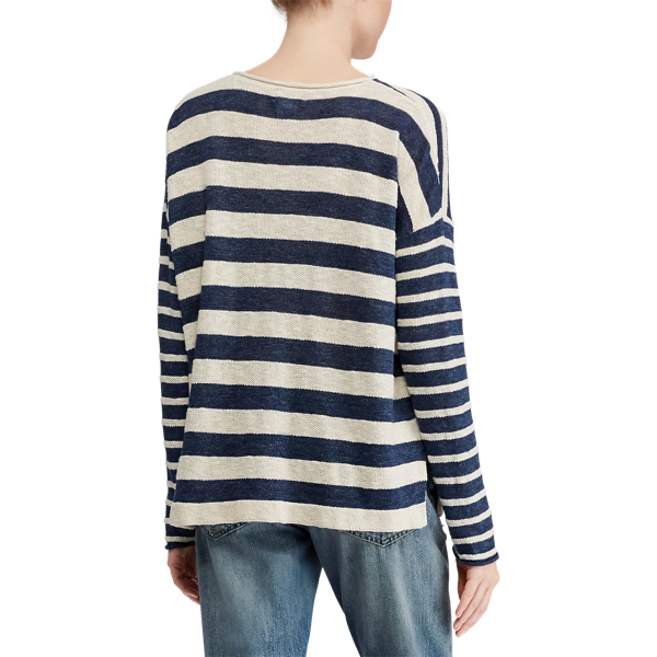 Gestreifter Leinenpullover Polo Ralph Lauren in Creme/Blau 5