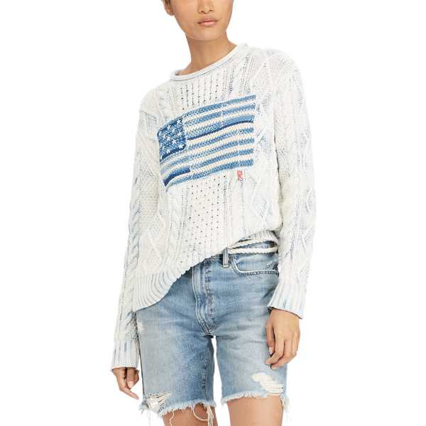 Cream/Indigo Indigo Flag Cotton Sweater Polo Ralph Lauren 3
