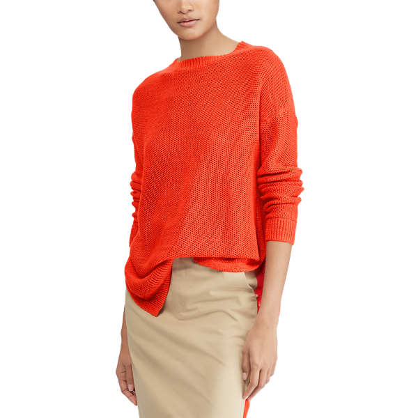 Tomato Linen Crewneck Sweater Polo Ralph Lauren 5