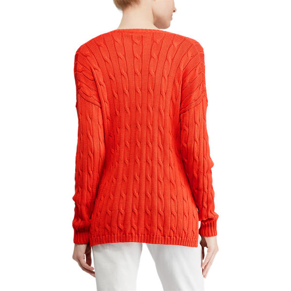 Tomato Cable Cotton V-Neck Sweater Polo Ralph Lauren 6