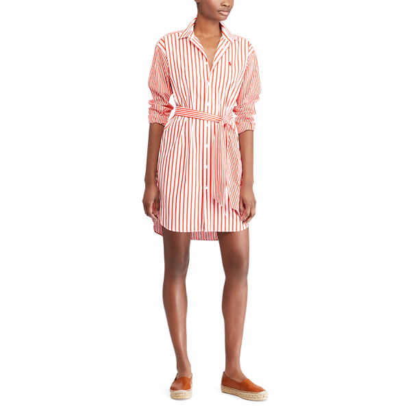 Robe-chemise en coton ray&eacute; Polo Ralph Lauren en Rayures tomate et blanc 3