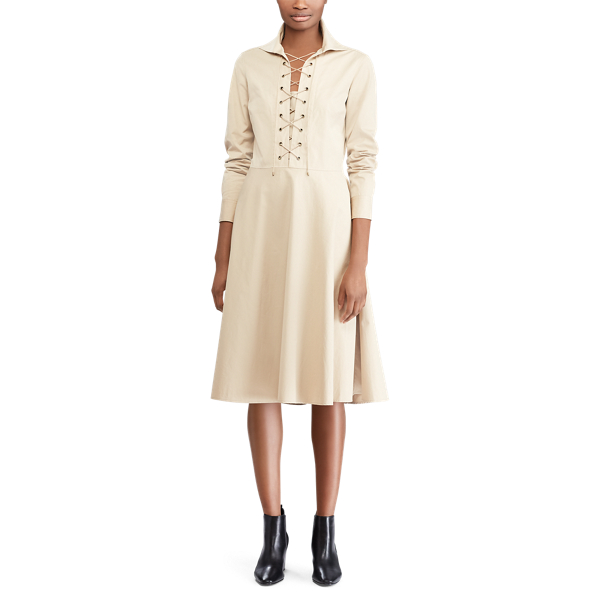 Coastal Beige Lace-Up Cotton Poplin Dress Polo Ralph Lauren 3