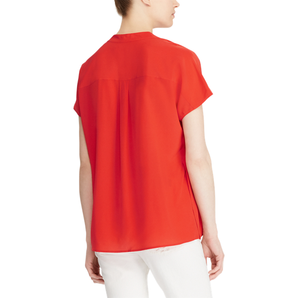 Tomato Band-Collar Silk Crepe Blouse Polo Ralph Lauren 5