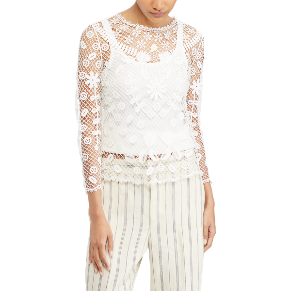 White Floral-Embroidered Lace Top Polo Ralph Lauren 4