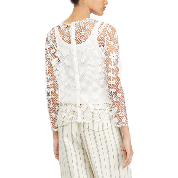 White Floral-Embroidered Lace Top Polo Ralph Lauren 5
